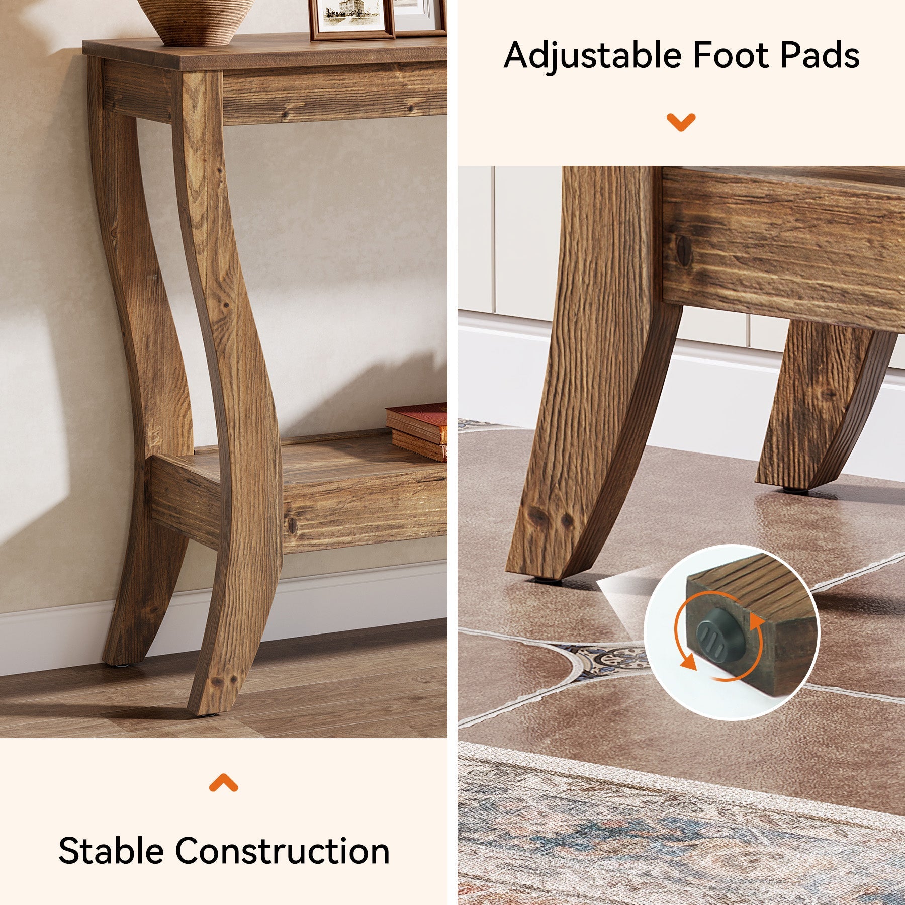 43.3" Solid Wood Console Table, Farmhouse Entryway Table With Storage