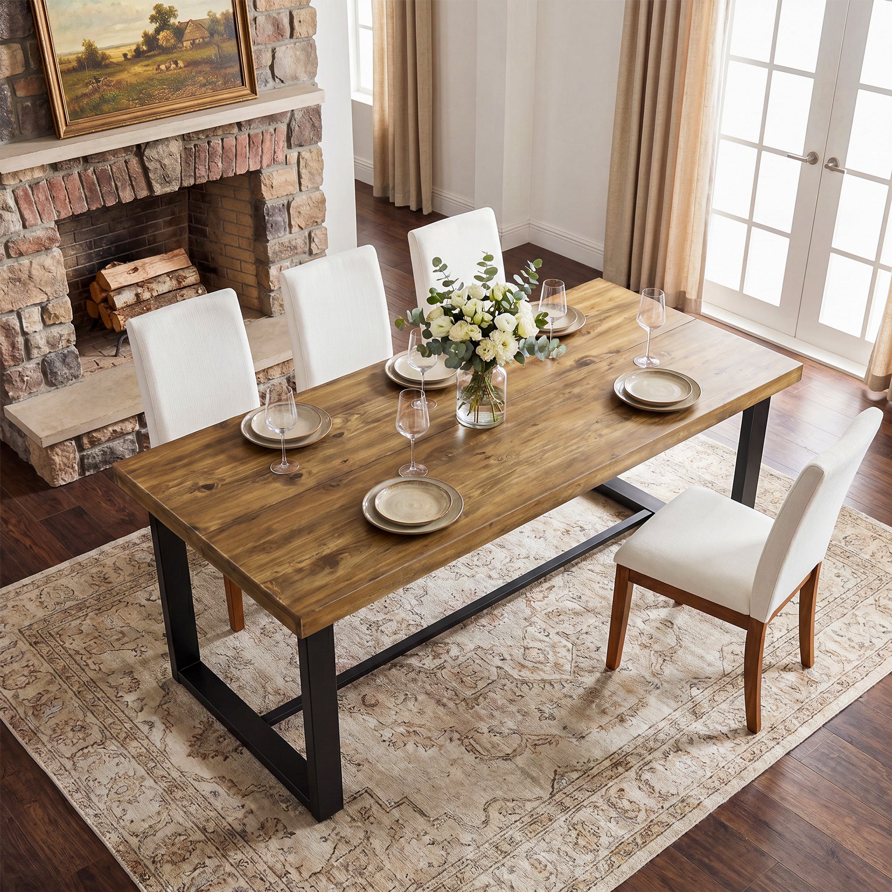 70.8" Solid Wood Dining Table, Farmhouse Kitchen Table for 6-8 for Dining Room