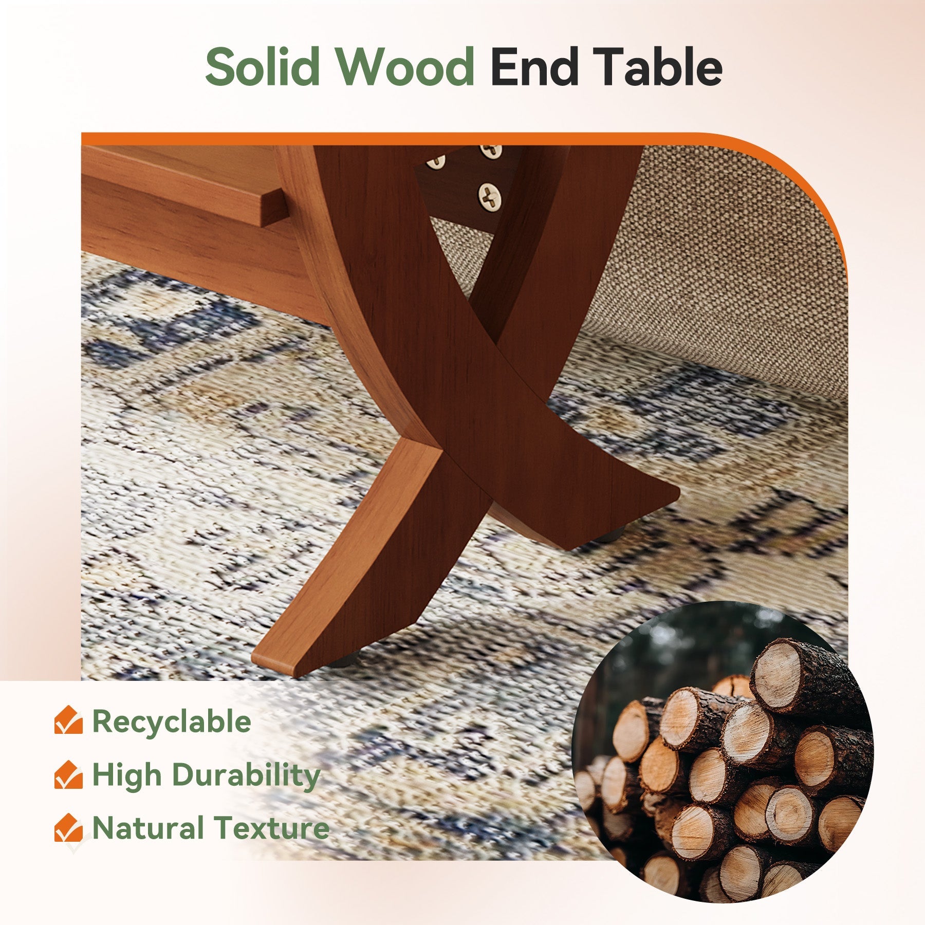 Solid  Wood End Table, 2-Tier Couch Side Table with Arched Legs