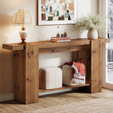 2-Tier Solid Wood Console Table, 63" Entryway Sofa Table with Storage 3