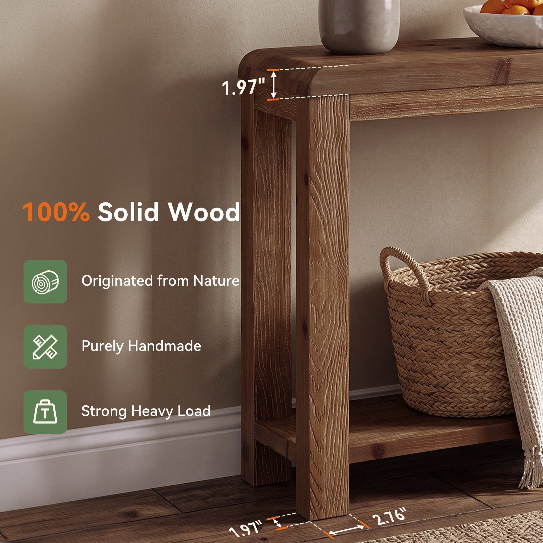 41.3" Solid Wood Console Table with 2-Tier Shelves, Farmhouse Entryway Sofa Table for Hallway
