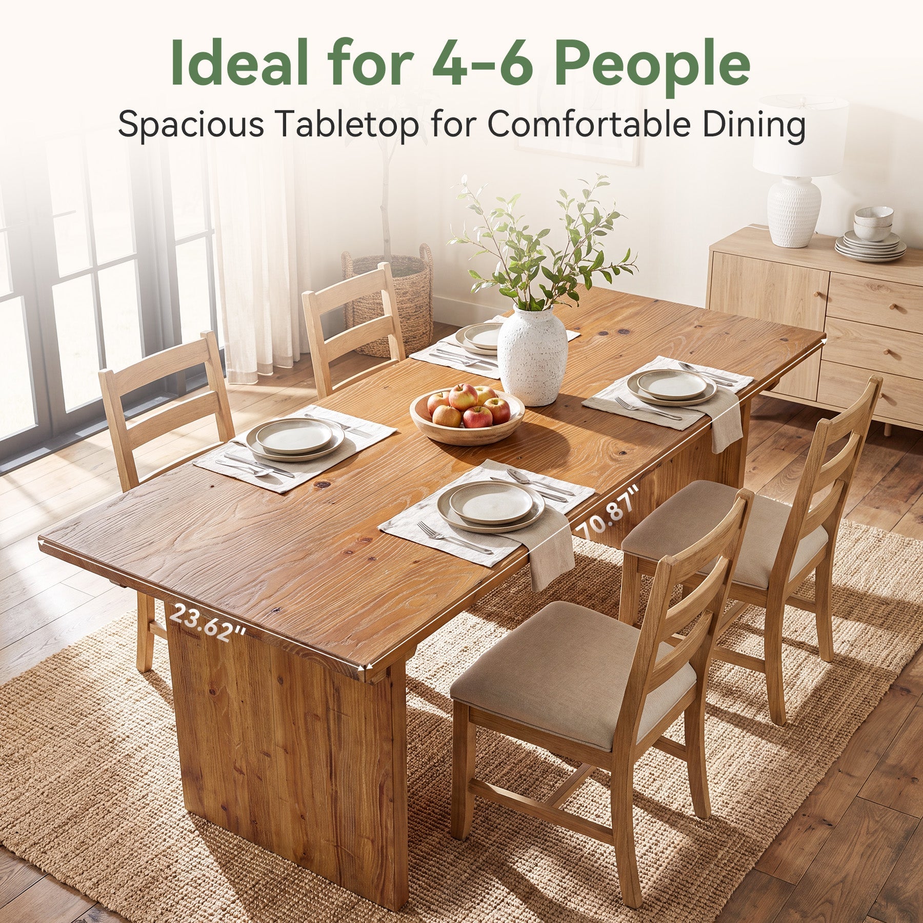 70.9" Solid Wood Dining Table for 4-6, Rectangle Dinner Table for Dining Room