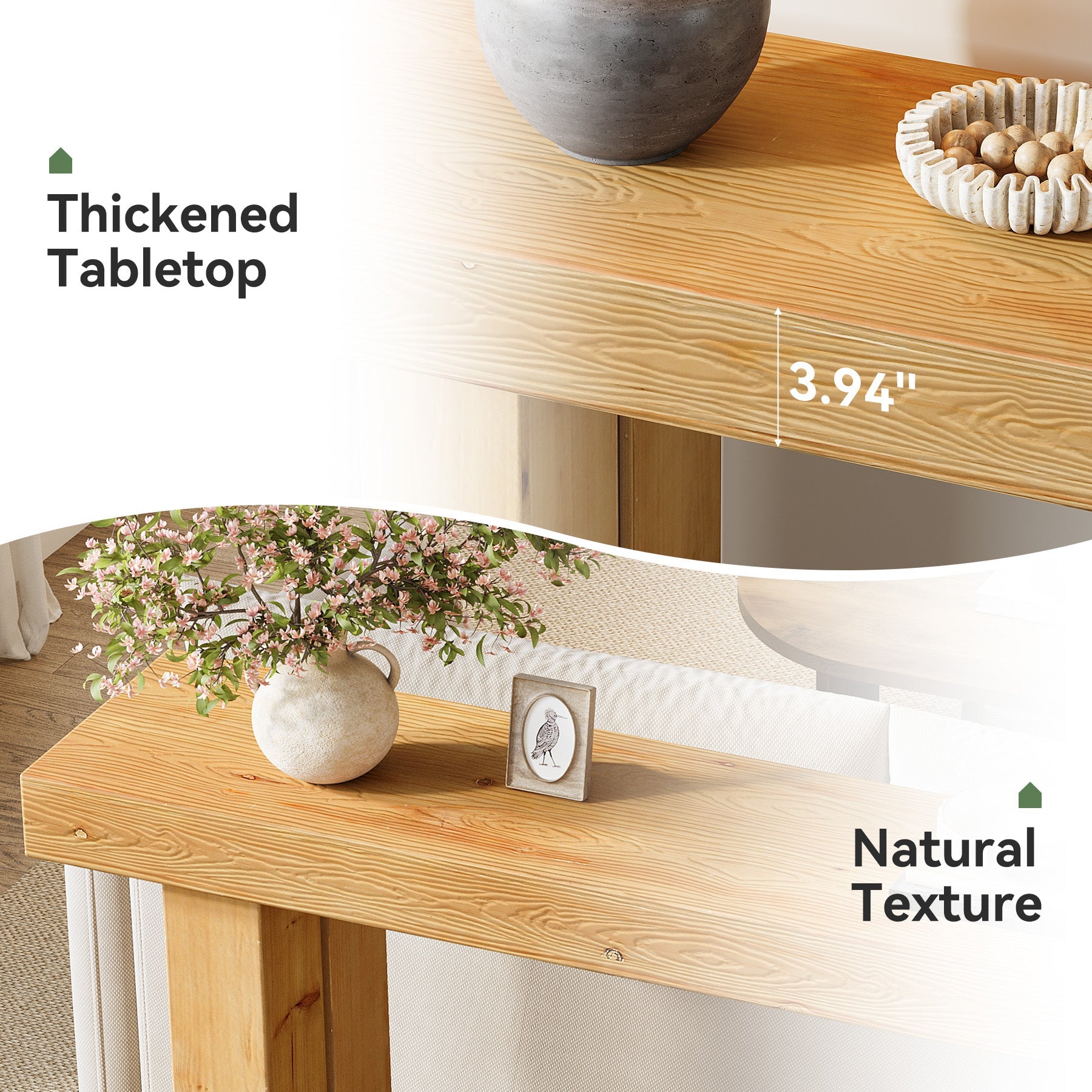 Solid Wood Console Table,63" Sofa  Entryway Table with Stable Leg