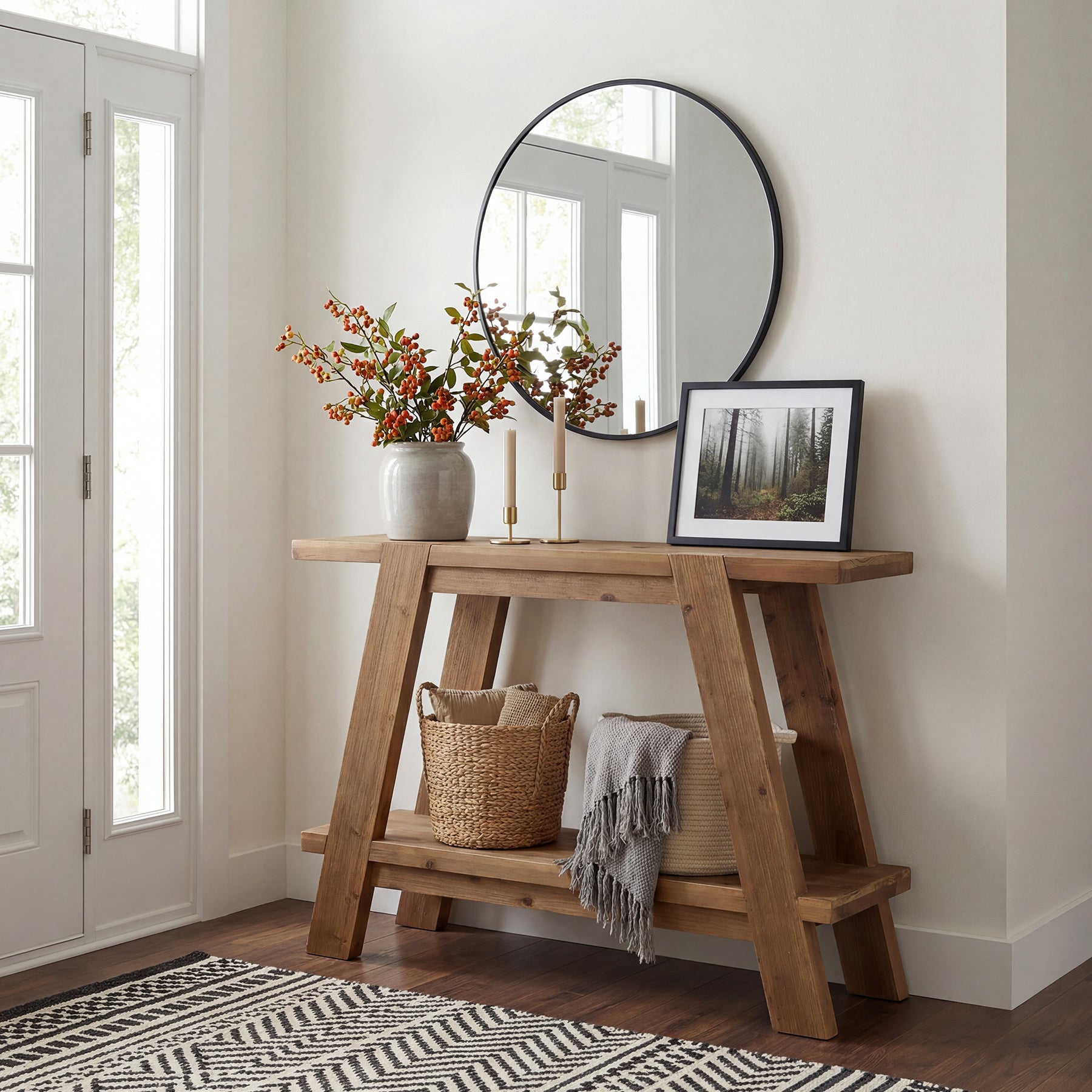 43" Narrow Console Table, 2-Tier Solid Wood Sofa Entryway Table