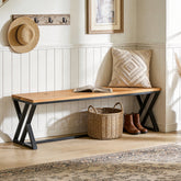 55" Long Entryway Bench, Solid Wood End of Bed Bench with Metal Legs 3
