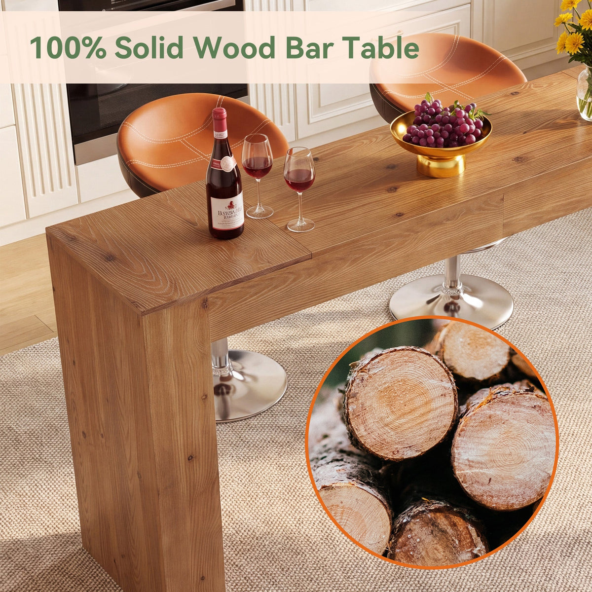 70.9" Solid Wood Bar Table, Farmhouse Rectangular Counter Height Table