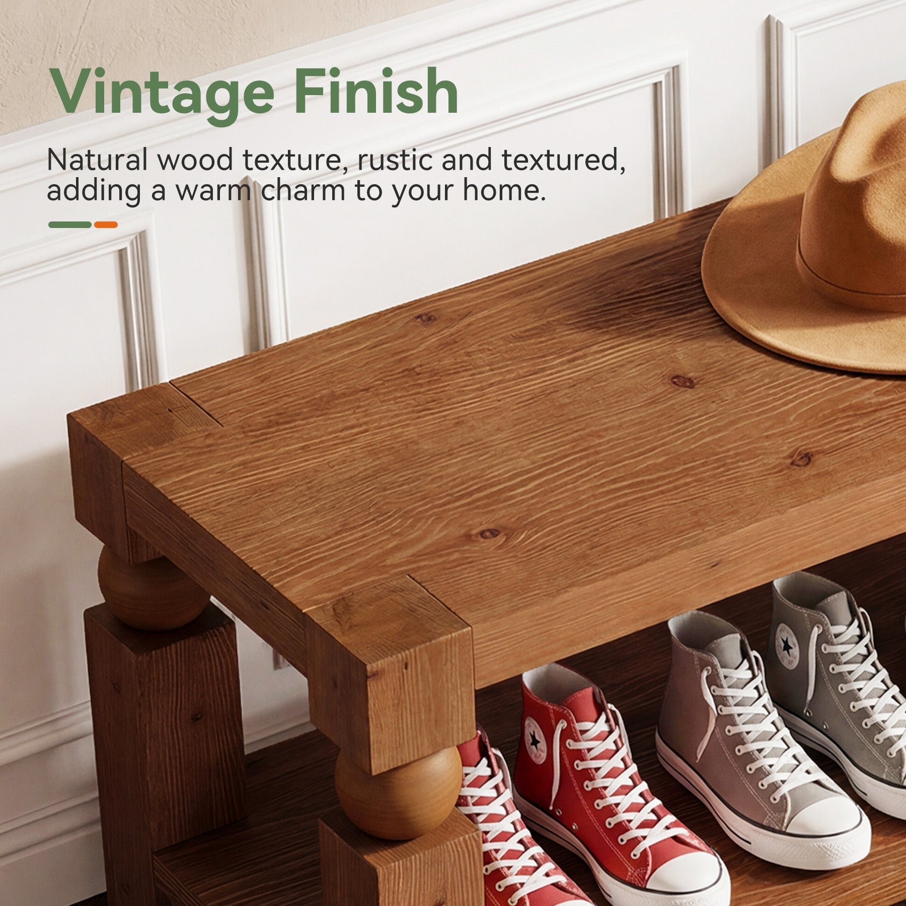 Solid Wood Entryway Bench, 47" Shoe Storage  Bench with Shelf for Hallway