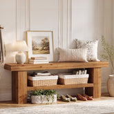 63" Solid Wood Entryway Bench, 2-Tier End of Bed Bench for Hallway, Bedroom 3