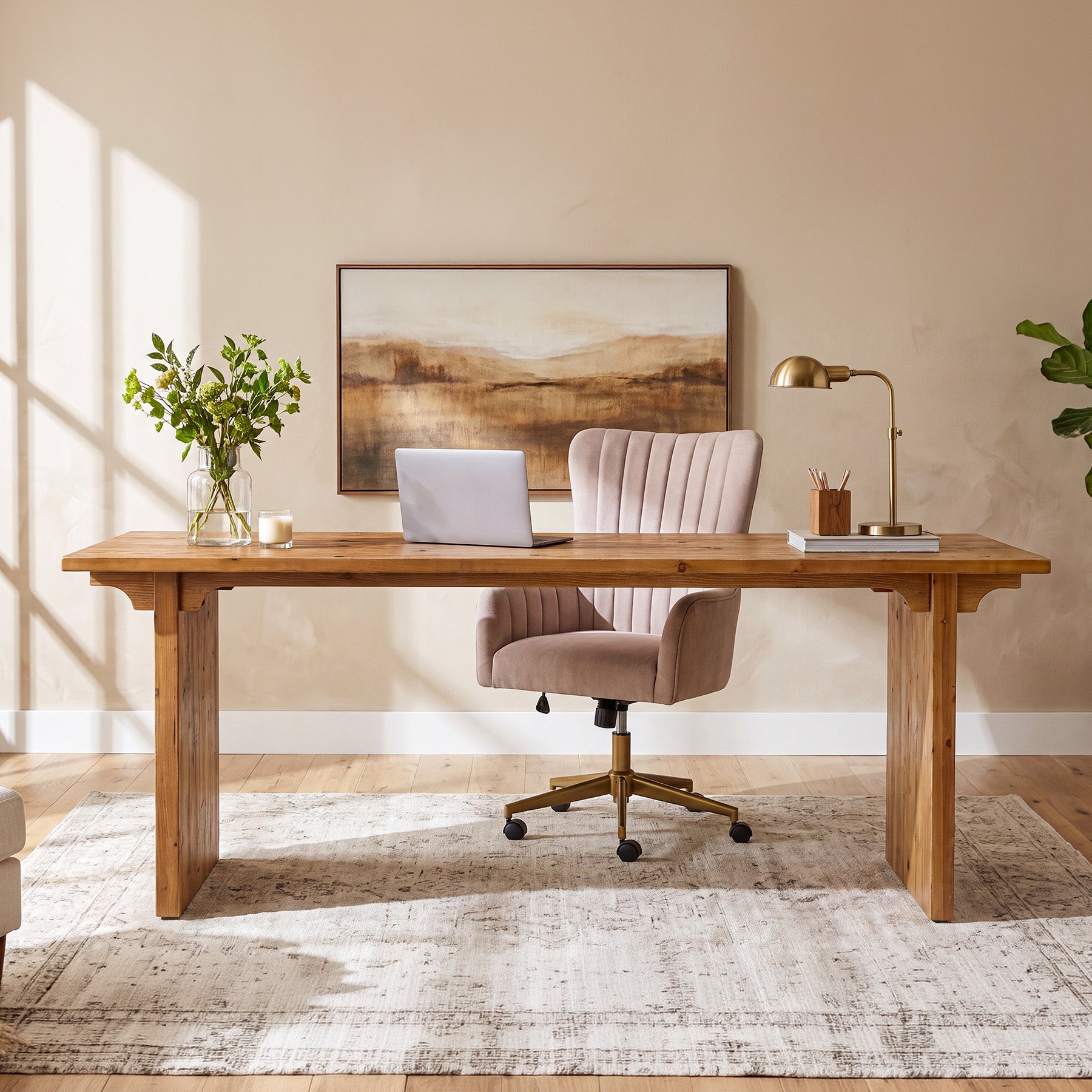 Solid Wood Executive Desk, 70.9" Computer Desk with Panel Legs for Home Office