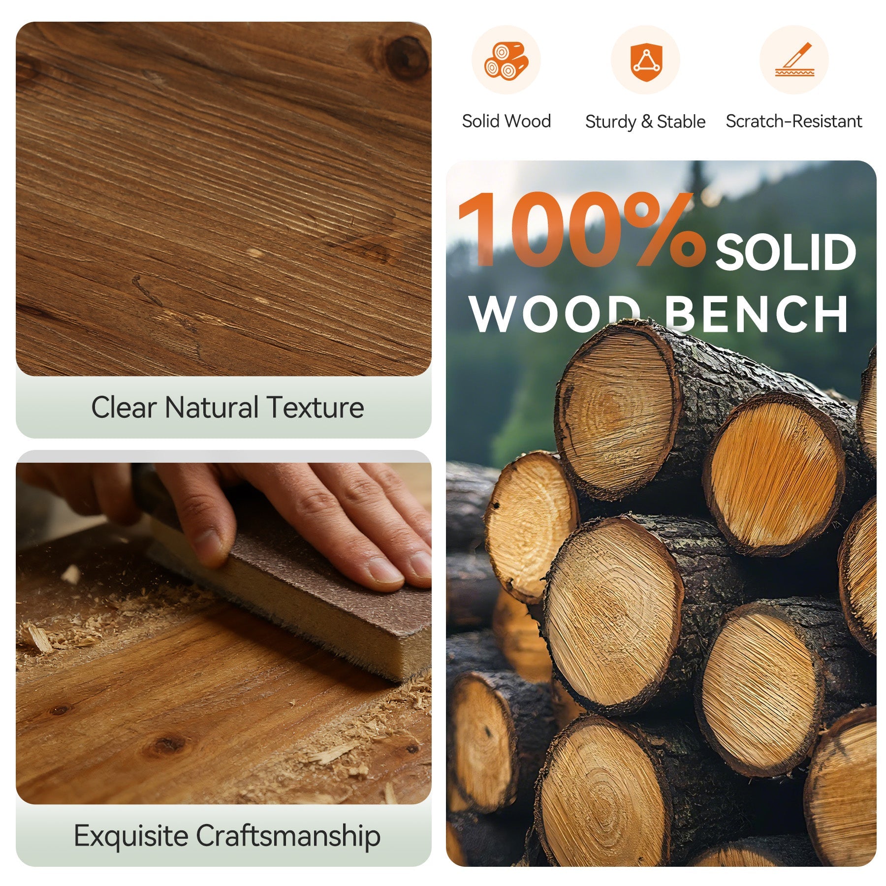 Solid Wood Entryway Bench, 43.3" Farmhouse Shoe Bench with Hollowed Legs