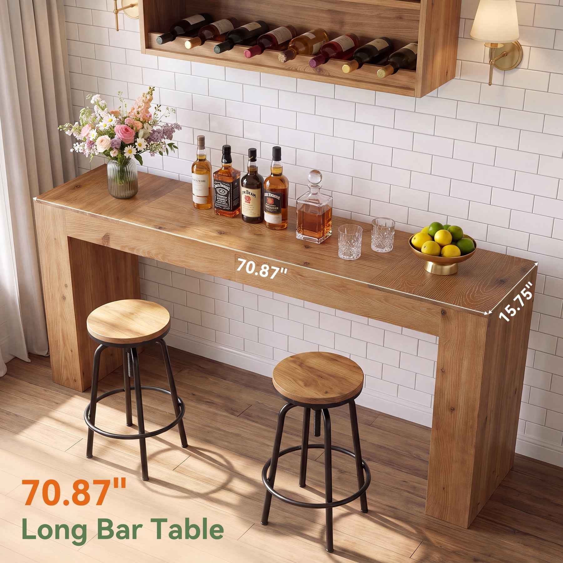 70.9" Solid Wood Bar Table, Farmhouse Rectangular Counter Height Table