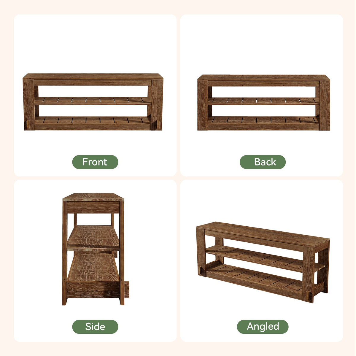 63" Solid Wood TV Stand, 3-Tier Media Entertainment Center for Living Room