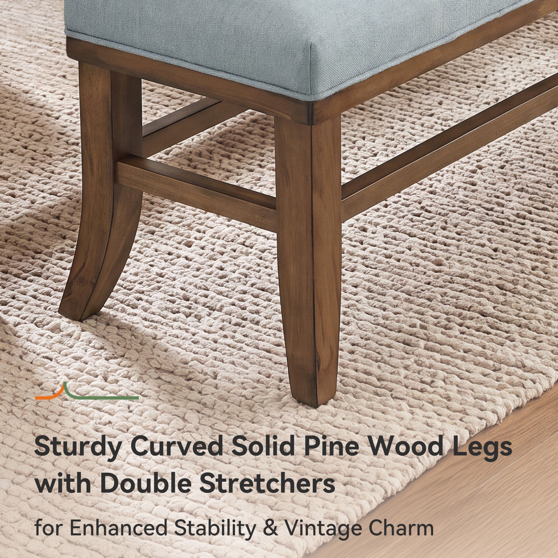 Solid Wood Upholstered Dining Bench, 55" Padded Kitchen Bench Seats 2-3 People