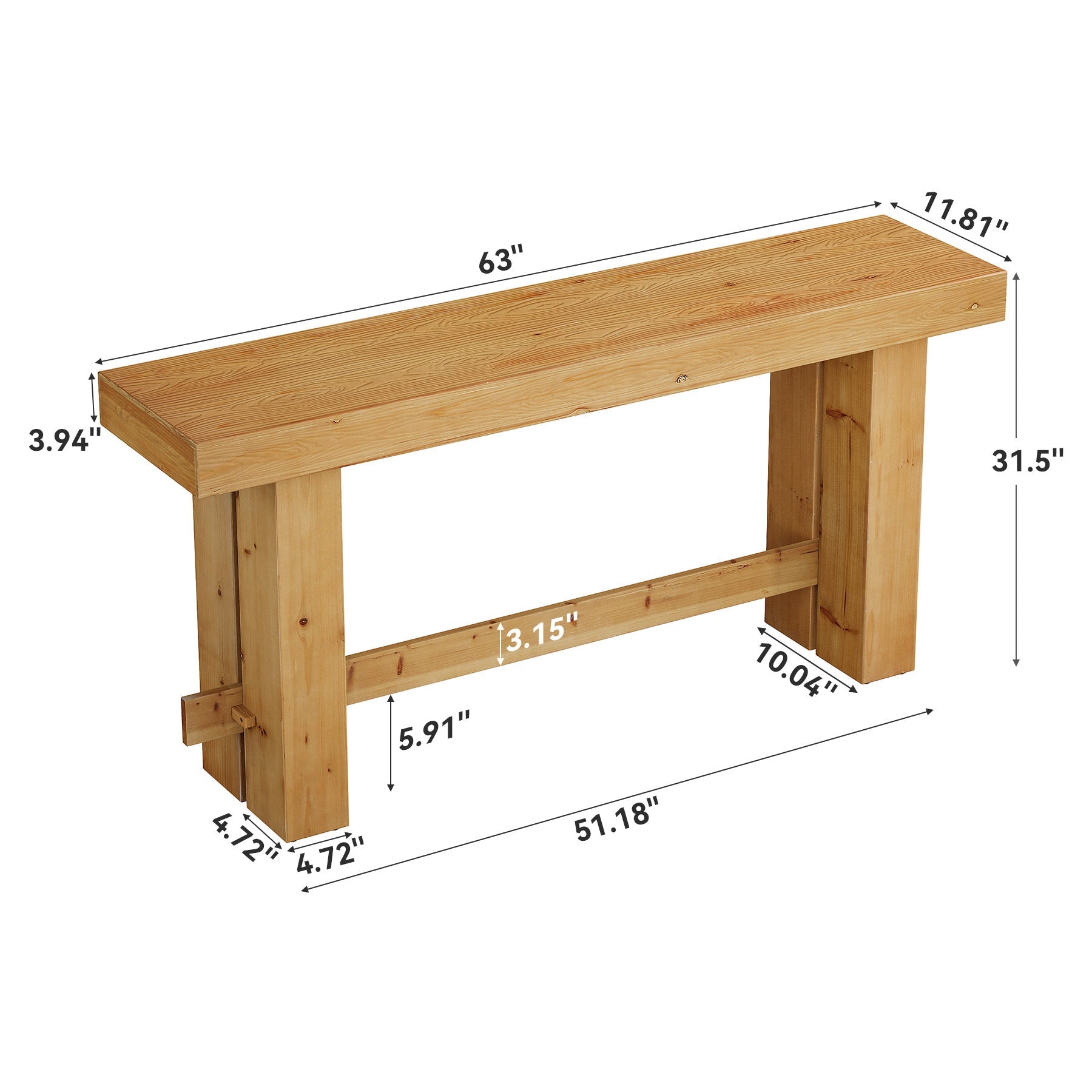 Solid Wood Console Table,63" Sofa  Entryway Table with Stable Leg