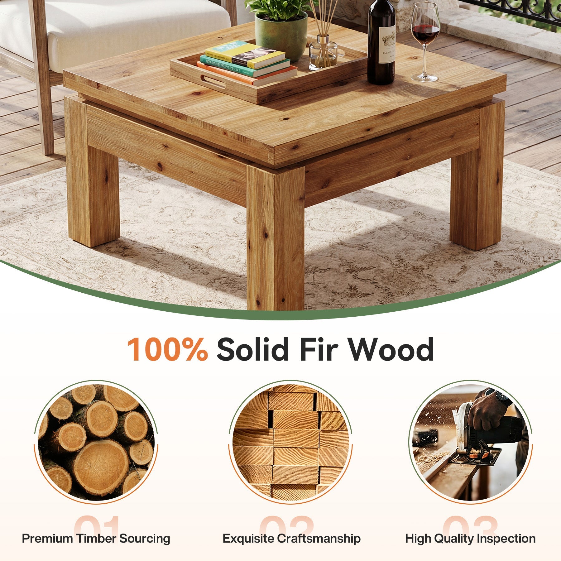 Tribesigns 31.5" Square Coffee Table with Solid Wood Build, Farmhouse Table for Living Room and Small Spaces