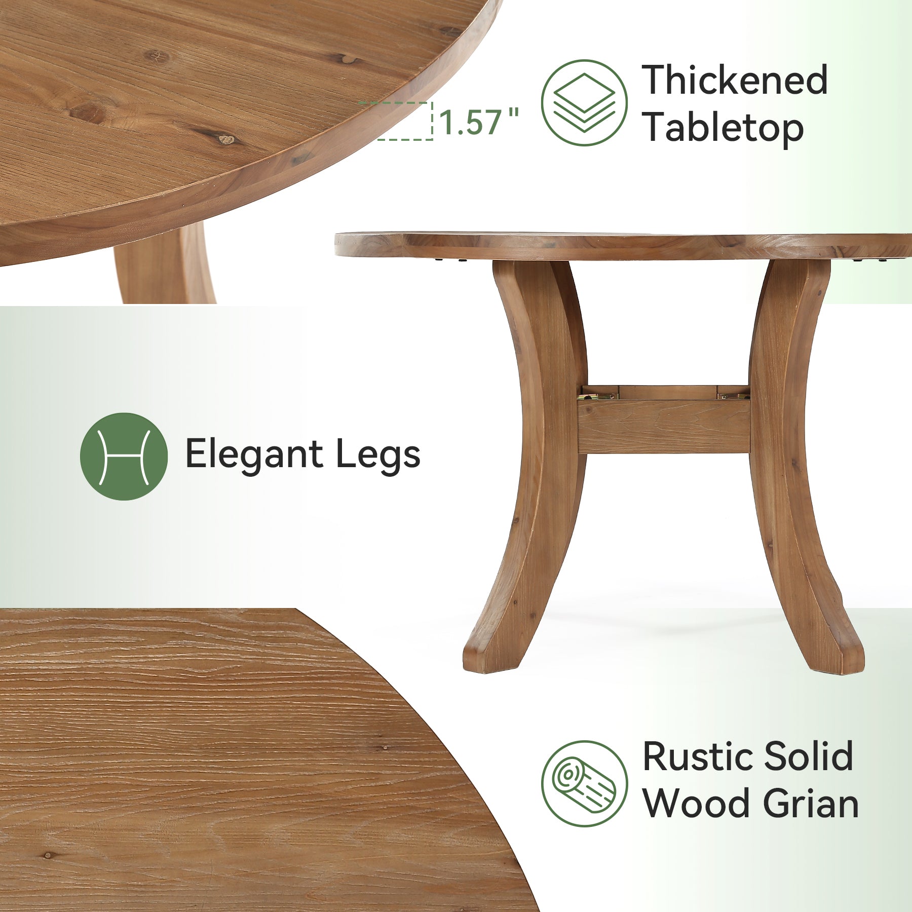 Solid Wood Round Dining Table, 47" Kitchen Table with Unique Curved Legs