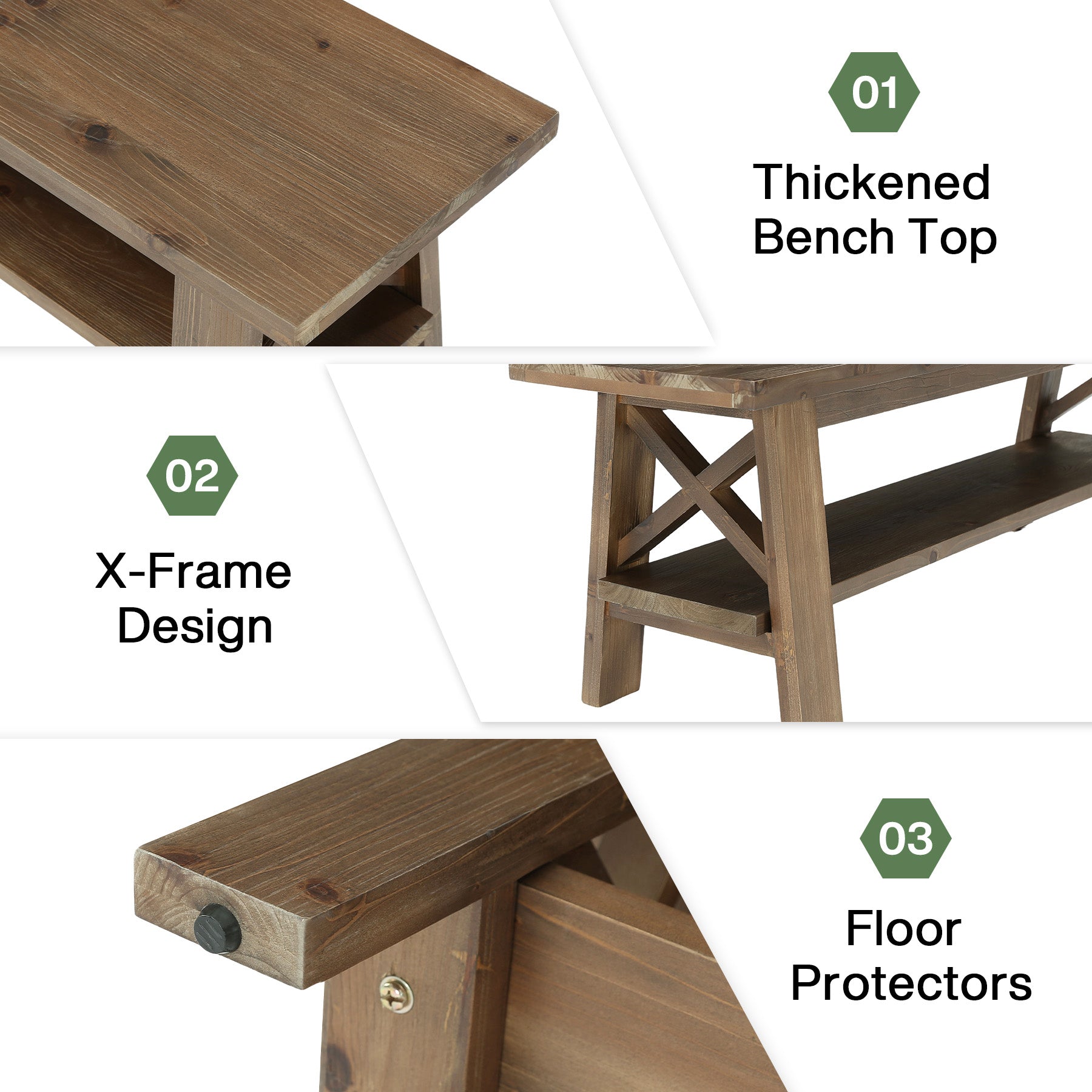55" Entryway Shoe Bench, Solid Wood End of Bed Bench with Storage Shelf