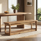 63" Solid Wood Dining Bench, 2-Tier Entryway Bench with Storage for Dining Room 3