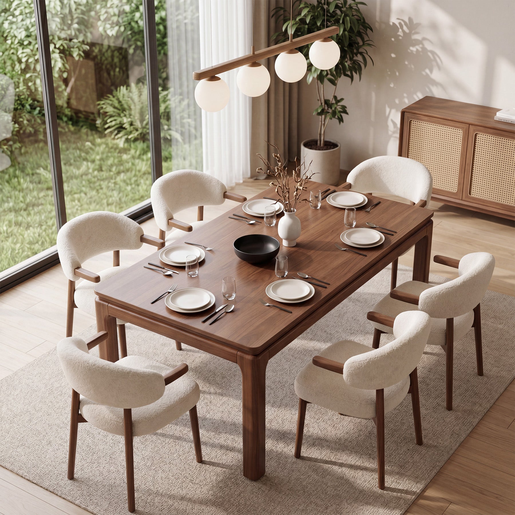 63" Solid Wood Dining Table, Rectangle Kitchen Table with 3-Layer Desktop for 4-6