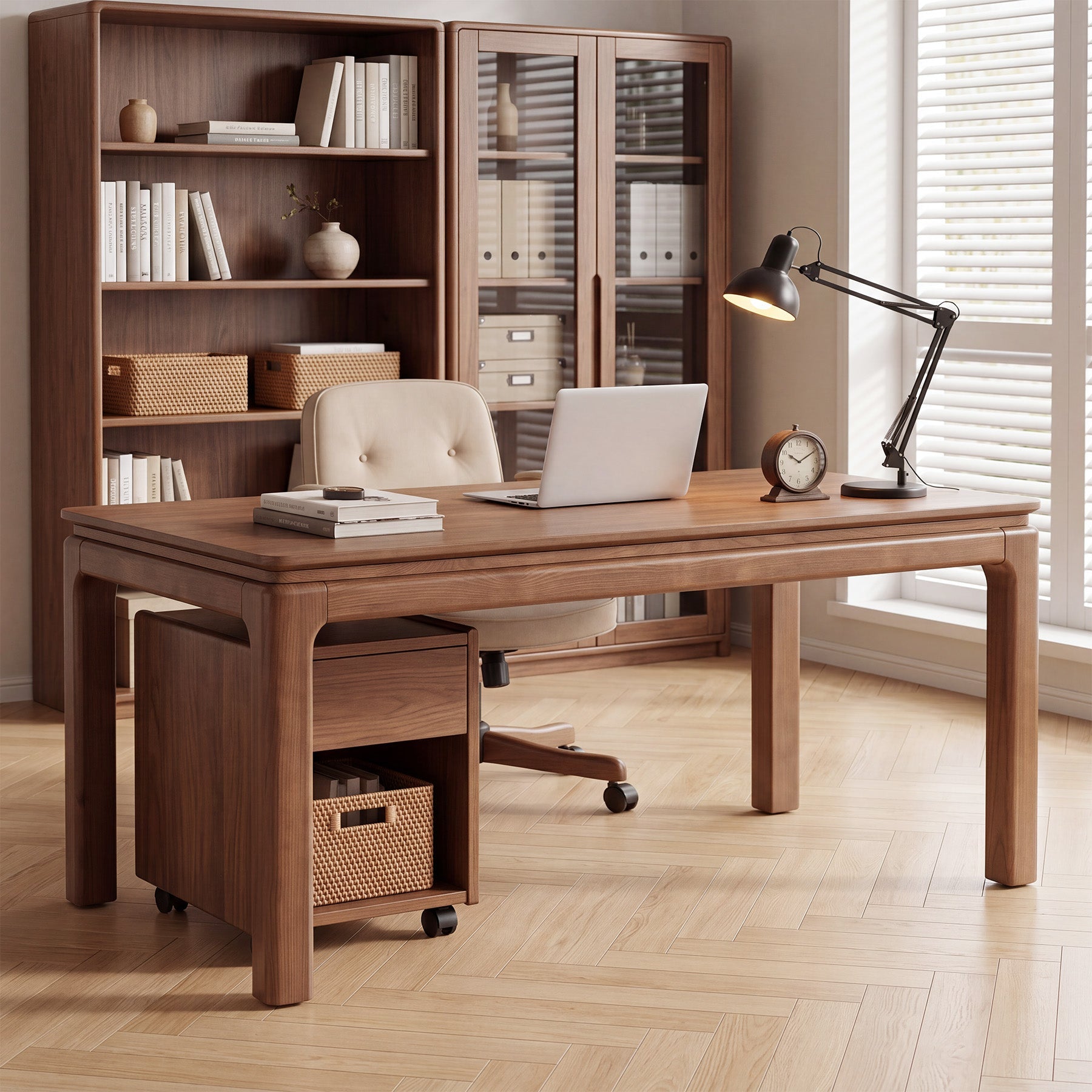 63" Solid Wood Executive Desk, Wooden Computer Desk with 3-Layer Desktop for Home Office