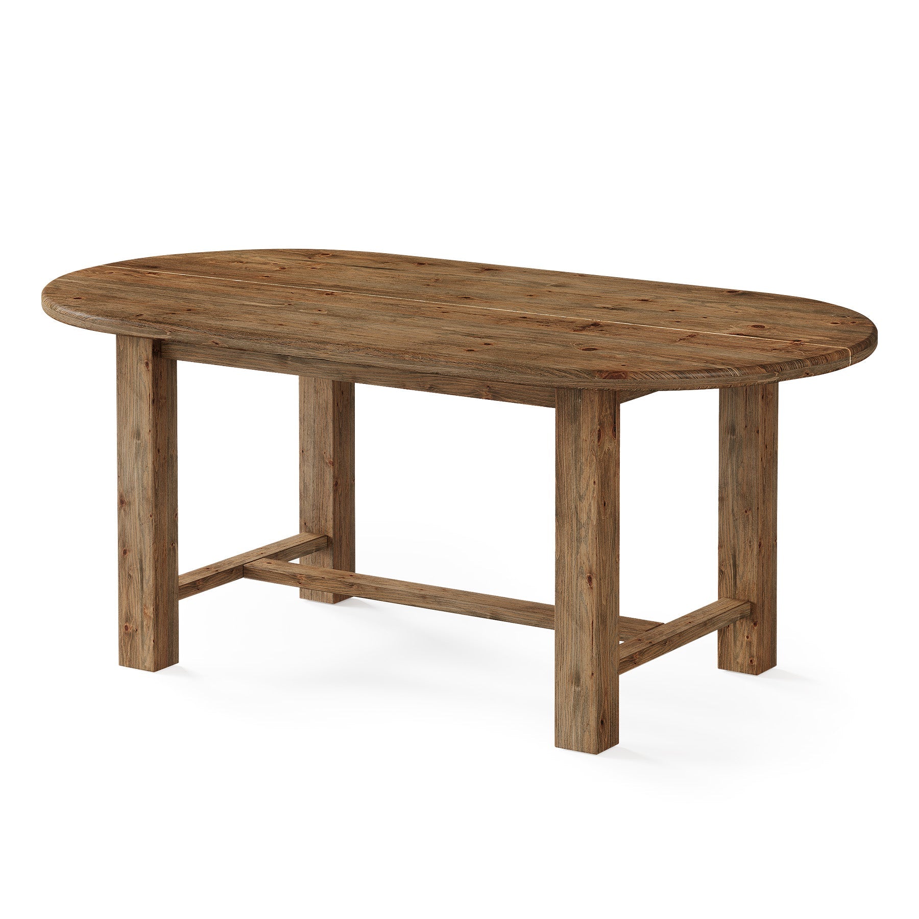 63" Solid Wood Dining Table for 4-6, Oval Farmhouse Kitchen Table with Chunky Legs