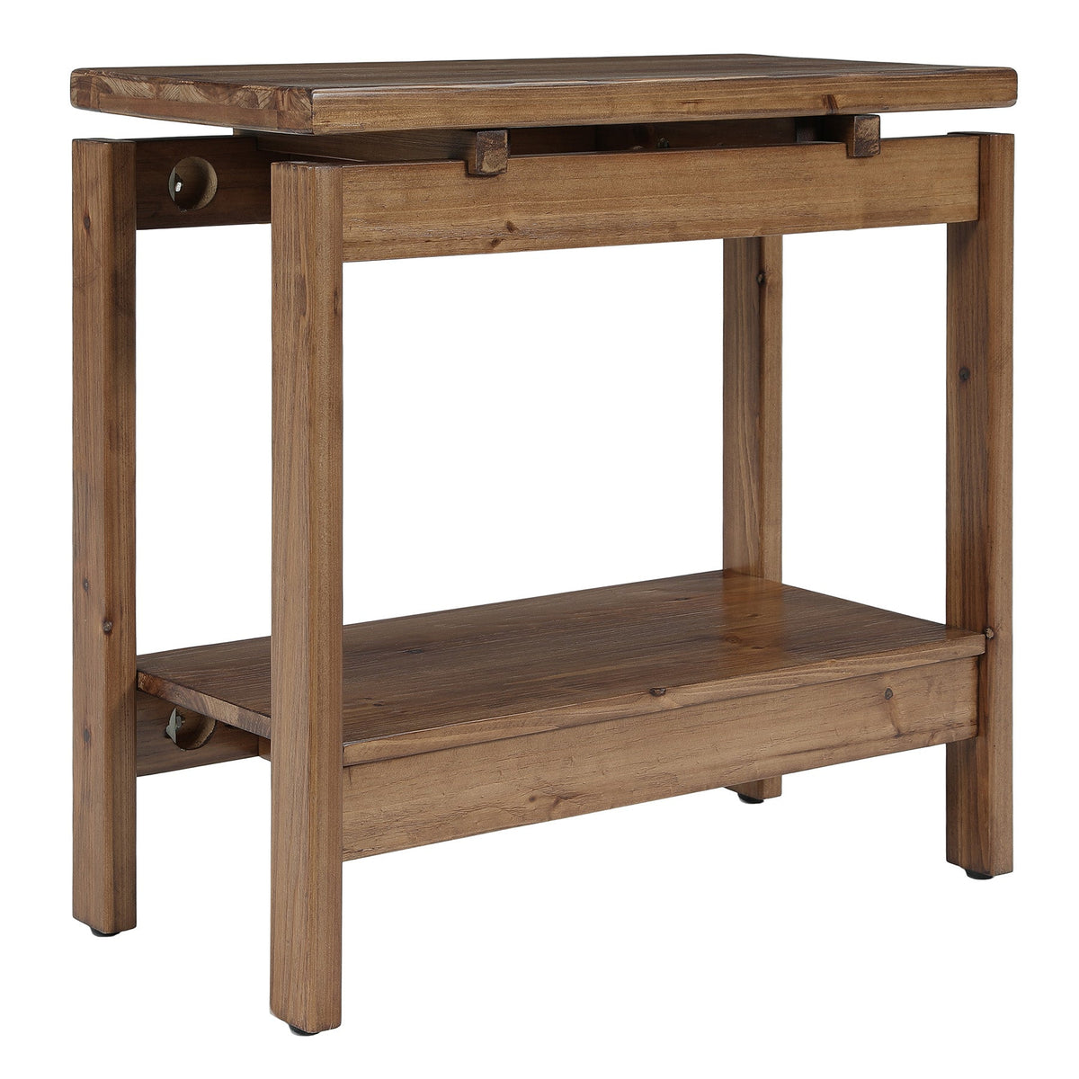 24" Narrow Solid Wood 2-Tier End Table, Small Nightstand Bedside Table, Bedroom
