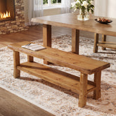 Solid Wood Dining Bench, 55" Farmhouse Kitchen Bench with Storage 3