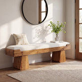 55" Upholstered Solid Wood Entryway Bench, Farmhouse Shoe Bench with Cushion for Hallway 3