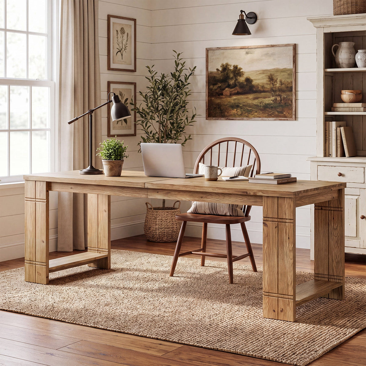 Solid Wood 2-Person Desk, 78.7" Extra-Long Computer Desk for Home Office