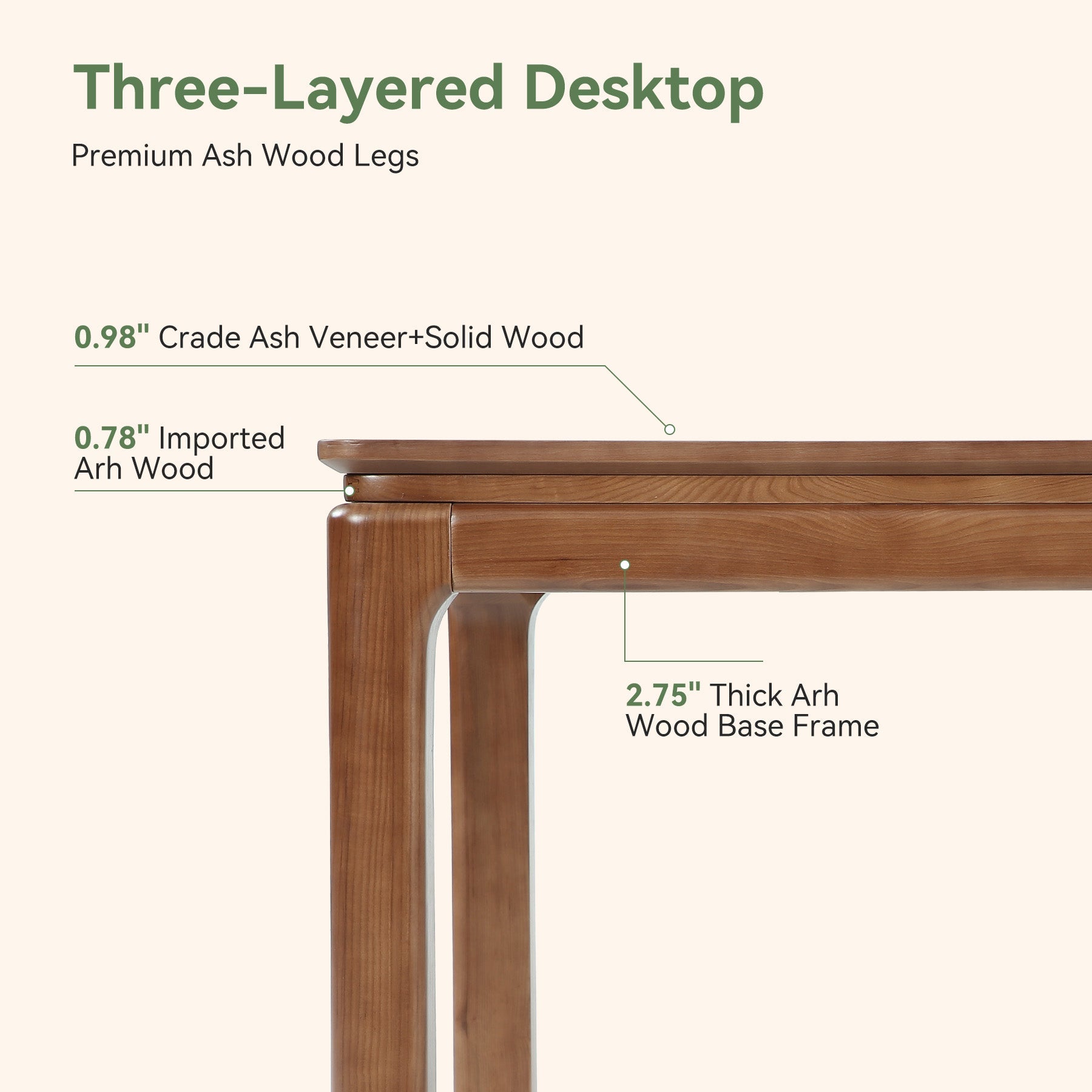 63" Solid Wood Dining Table, Rectangle Kitchen Table with 3-Layer Desktop for 4-6
