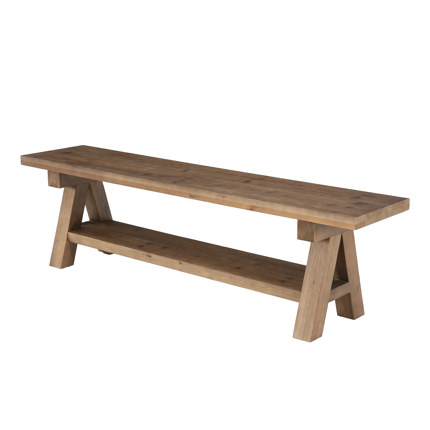 63" Solid Wood Entryway Bench with Storage Shelf, Farmhouse Wooden Shoe Bench
