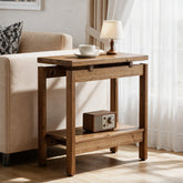 24" Narrow Solid Wood 2-Tier End Table, Small Nightstand Bedside Table, Bedroom 3