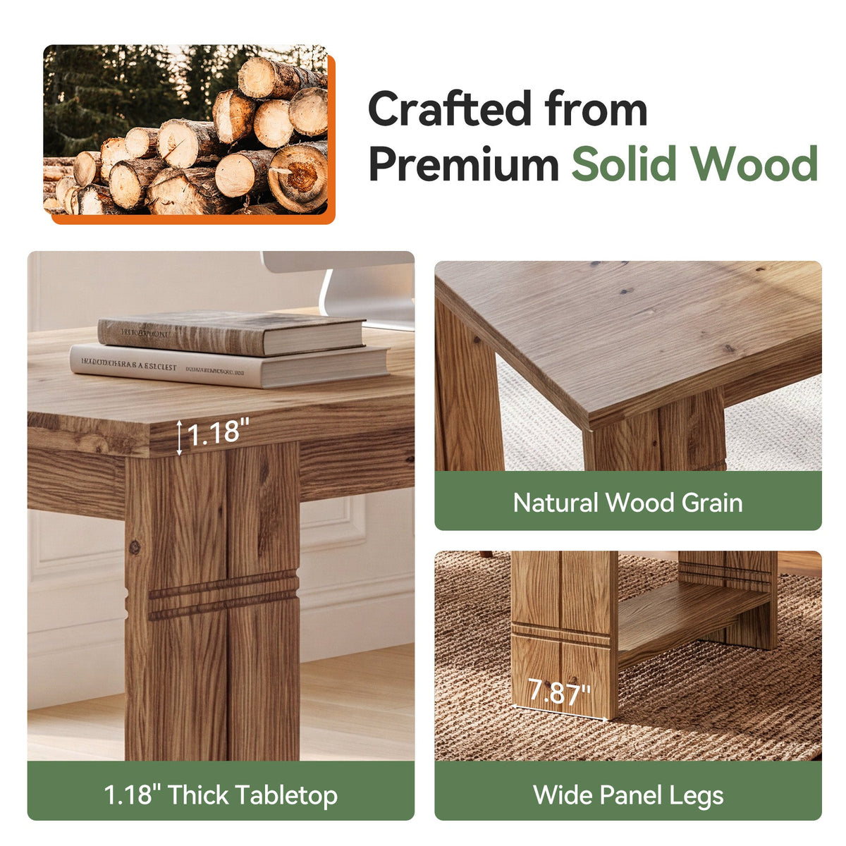 78.7" Solid Wood Dining Table, Rectangular Kitchen Table with U-Shaped Legs for 6-8