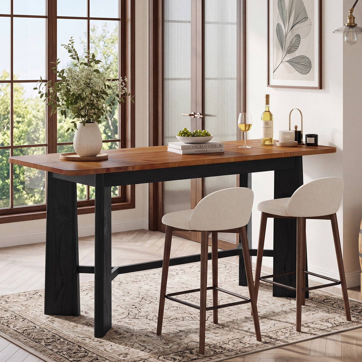 59" Solid Wood Home Bar Table, Seats 4-6, Counter Height, Kitchen Balcony Pub Table
