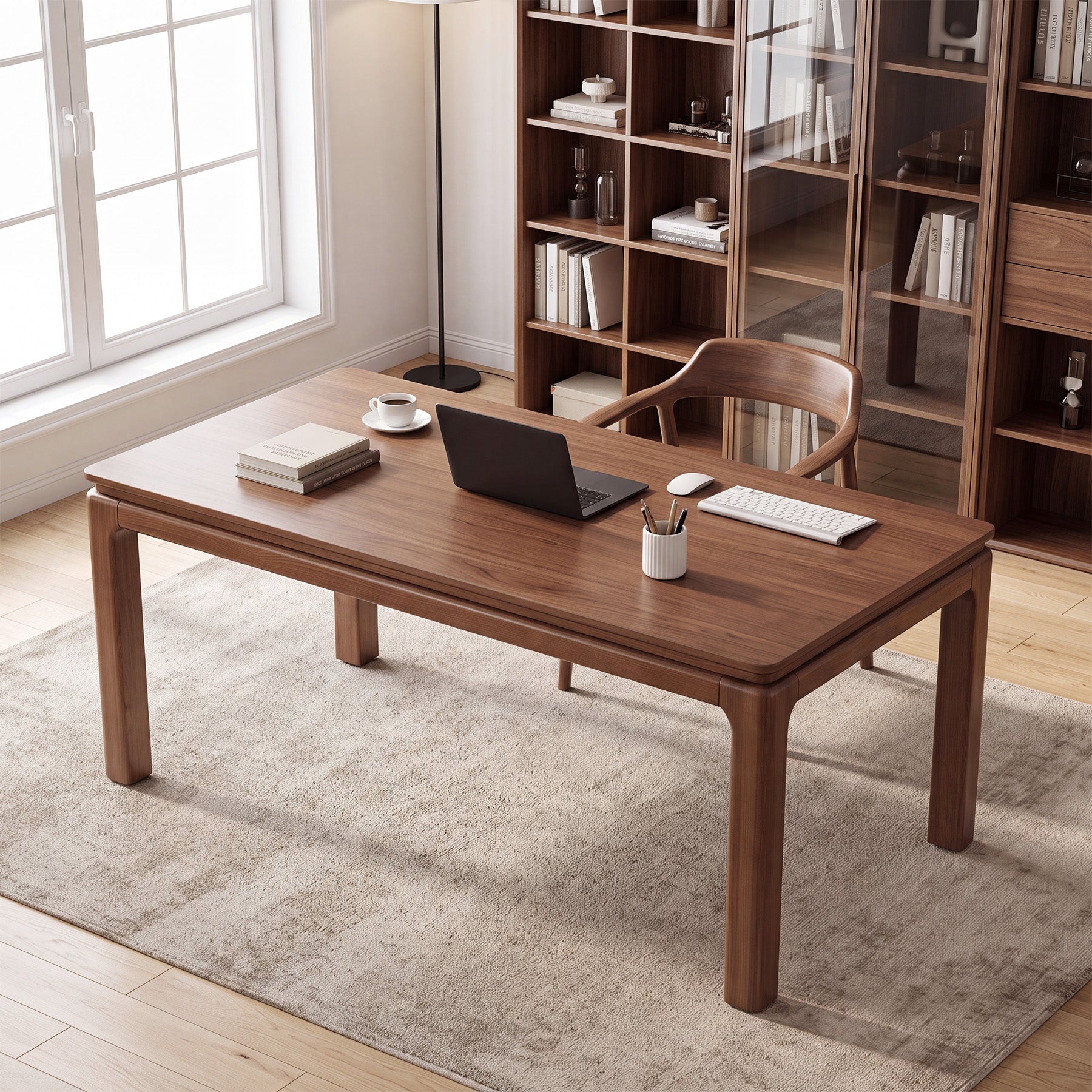 63" Solid Wood Executive Desk, Wooden Computer Desk with 3-Layer Desktop for Home Office