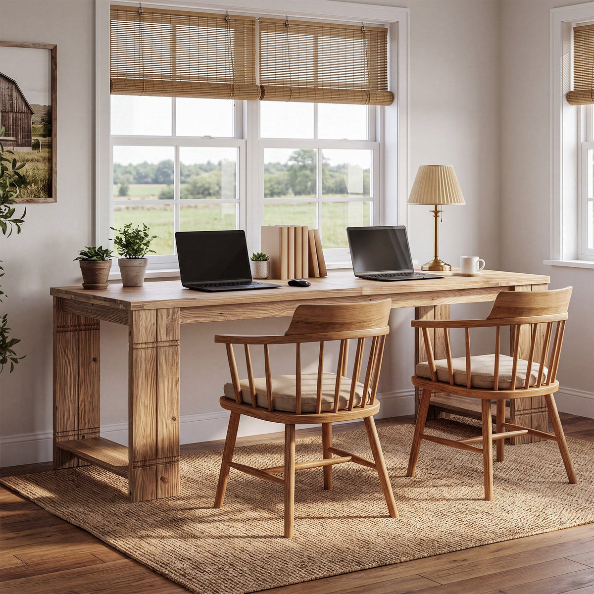 Solid Wood 2-Person Desk, 78.7" Extra-Long Computer Desk for Home Office