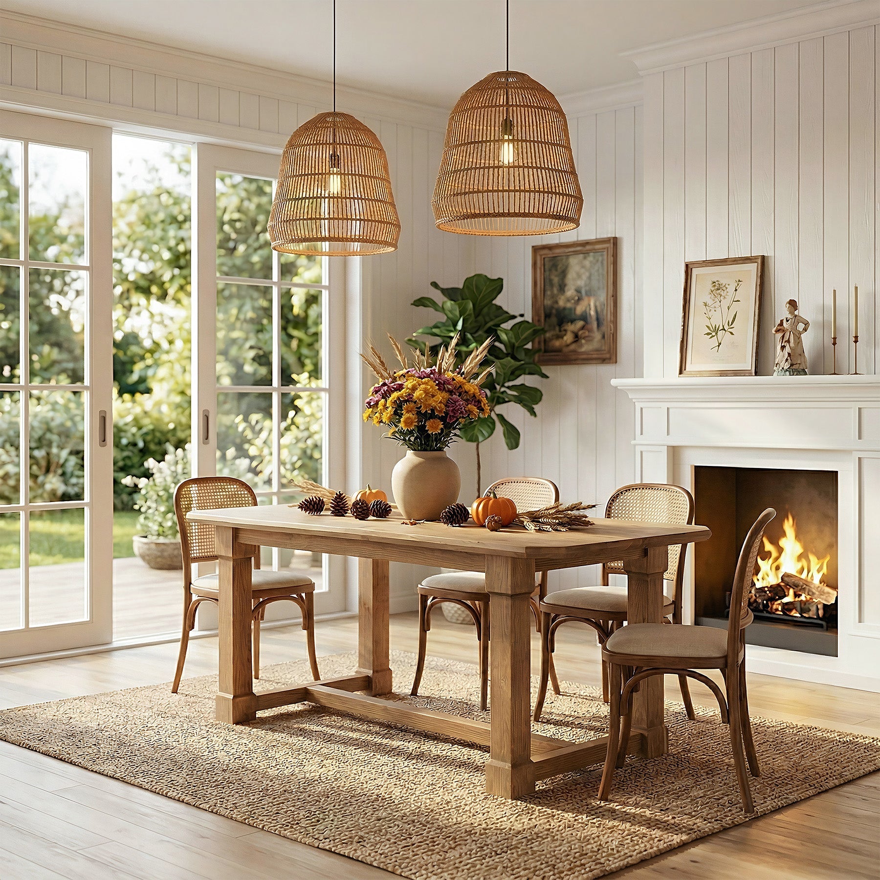 63" Solid Wood Dining Table for 4–6, Farmhouse Rectangular Kitchen Table with Heavy-Duty Legs & Crossbar Support