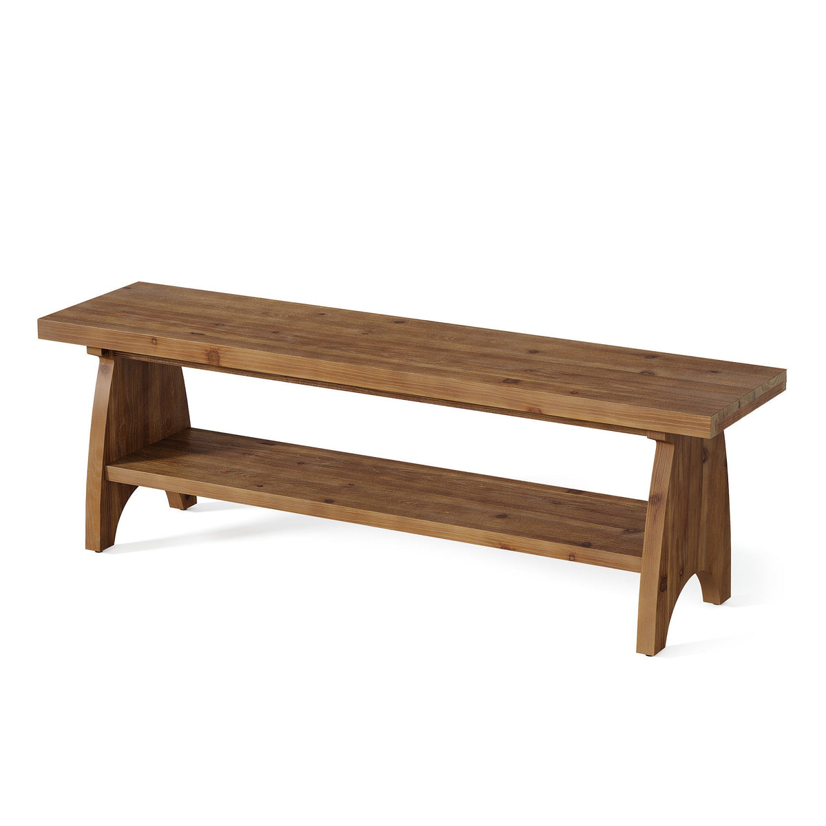 55" Farmhouse Entryway Bench with Shoe Storage & Open Shelf, Solid Wood, Hallway