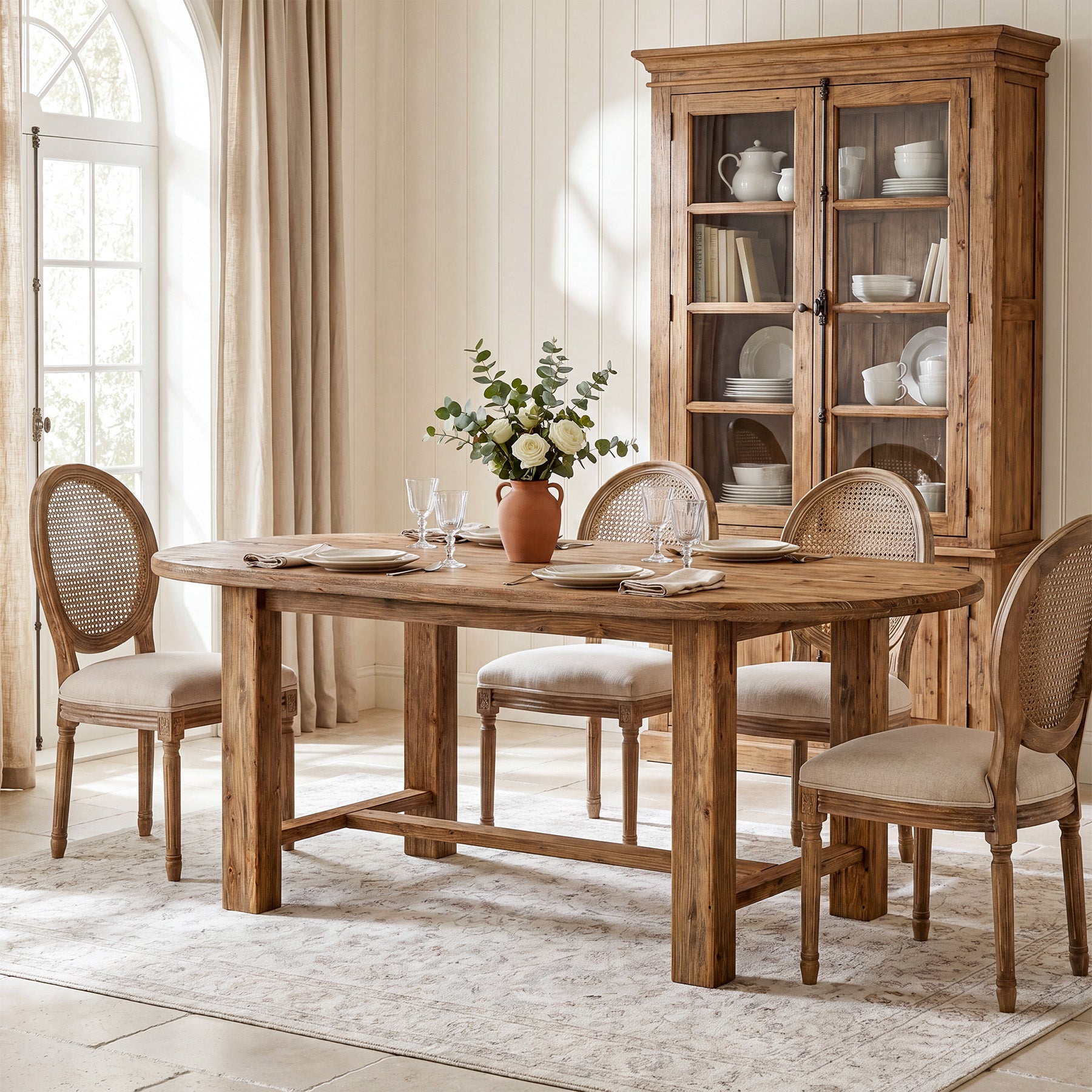 63" Solid Wood Dining Table for 4-6, Oval Farmhouse Kitchen Table with Chunky Legs
