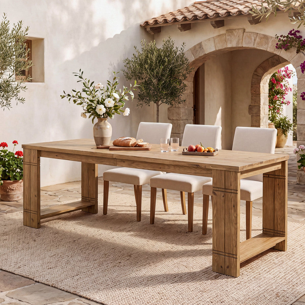 78.7" Solid Wood Dining Table, Rectangular Kitchen Table with U-Shaped Legs for 6-8