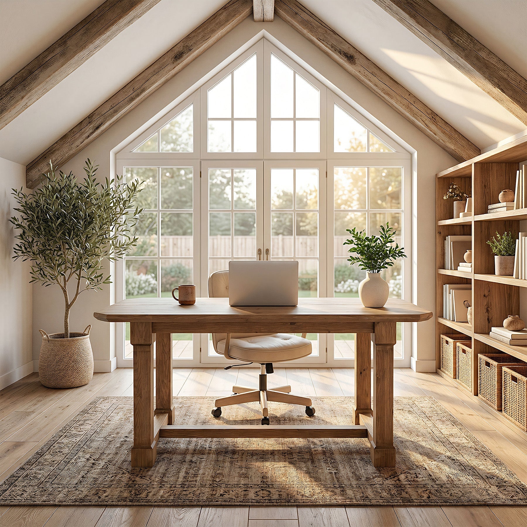 63" Solid Wood Executive Desk, Heavy-Duty Office Computer Desk with Thick Top & Sturdy Legs