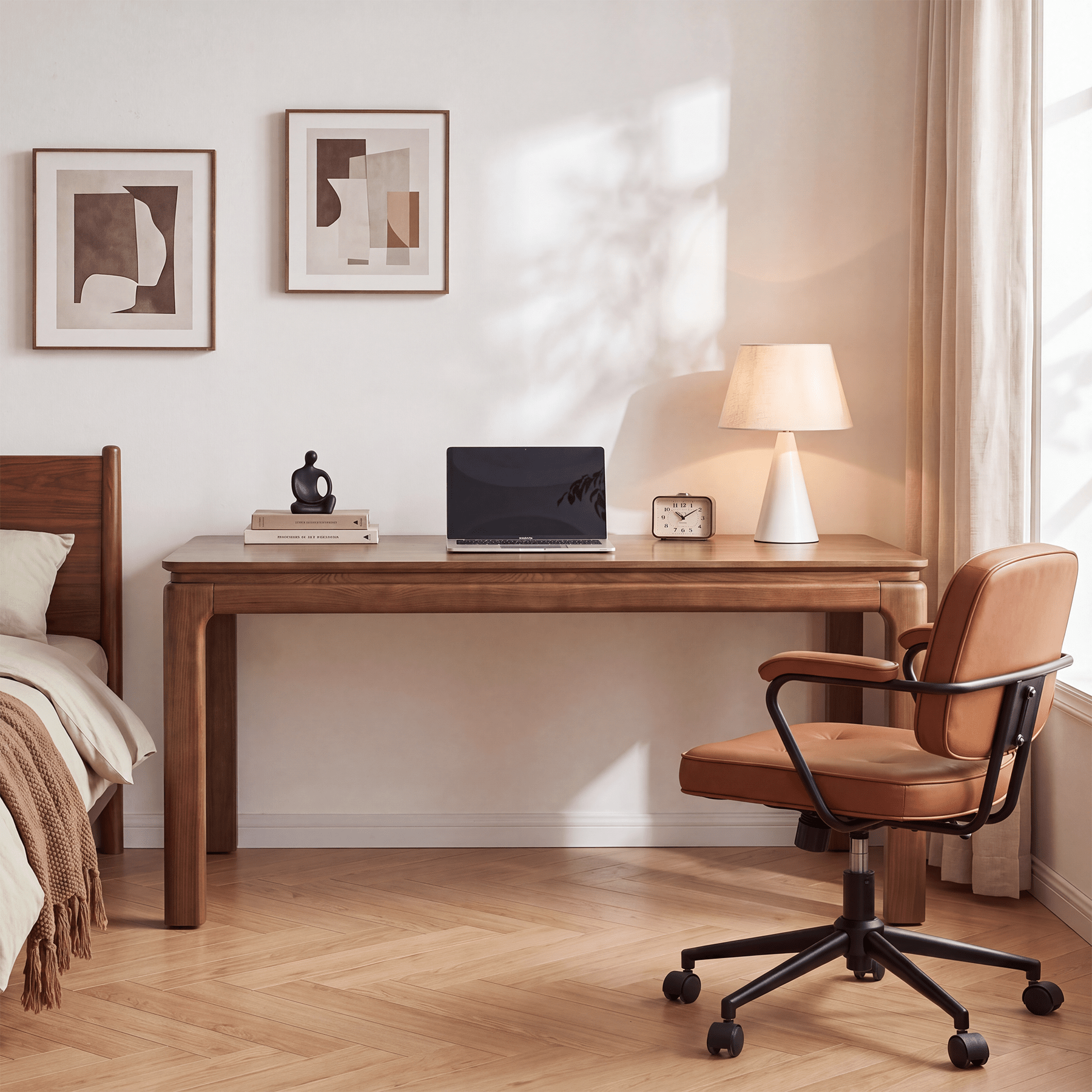 63" Solid Wood Executive Desk, Wooden Computer Desk with 3-Layer Desktop for Home Office