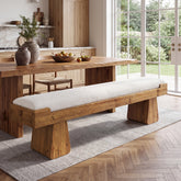 55" Upholstered Dining Bench, Solid Wood Kitchen Bench with Cushion 3