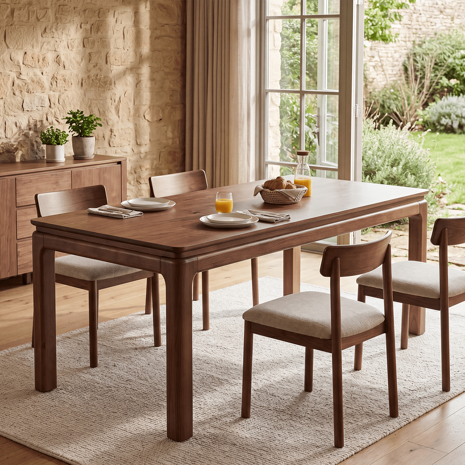 63" Solid Wood Dining Table, Rectangle Kitchen Table with 3-Layer Desktop for 4-6