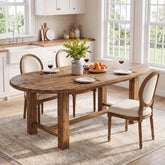63" Solid Wood Dining Table for 4-6, Oval Farmhouse Kitchen Table with Chunky Legs 3