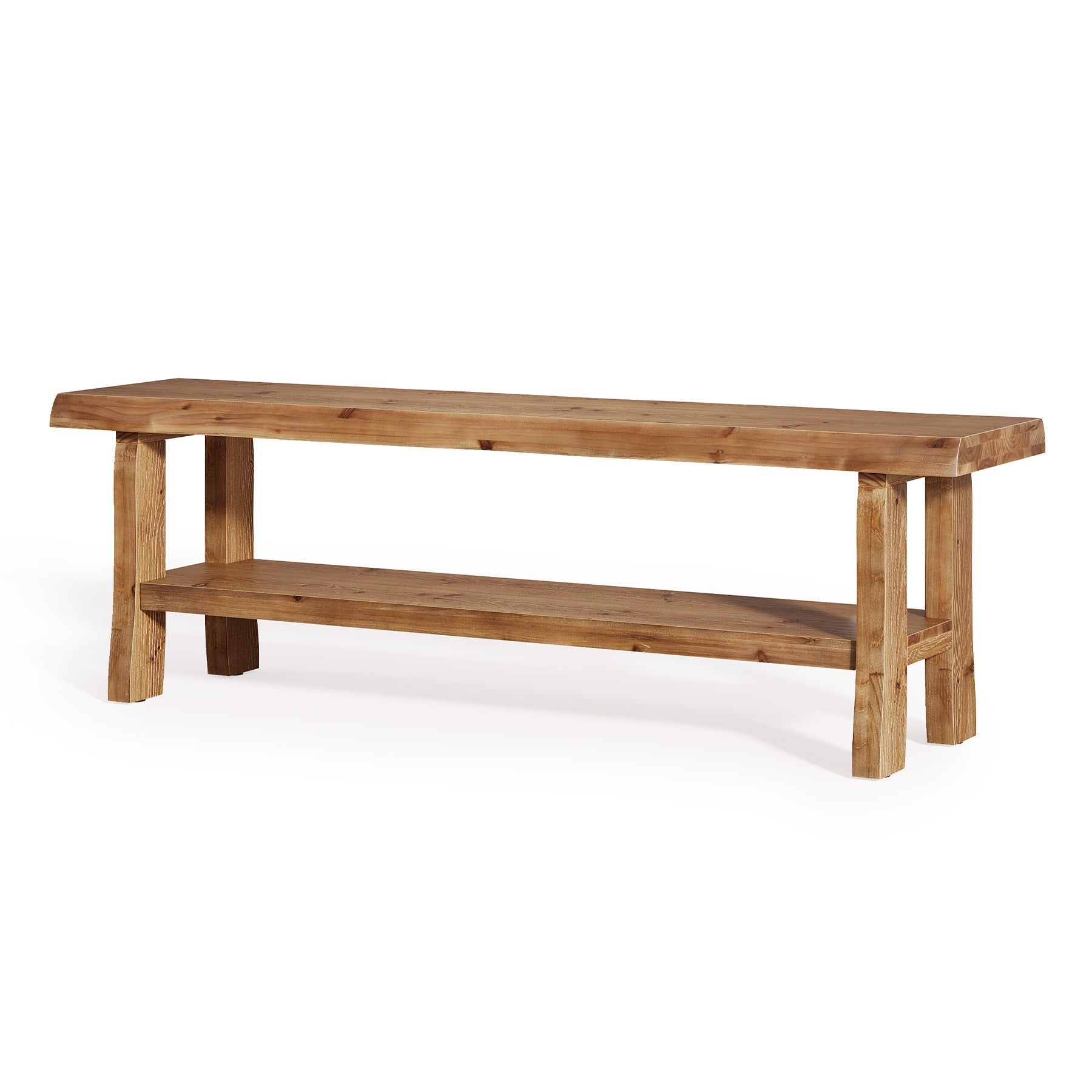 55" Shoe Bench, Solid Wood Entryway Bench End of Bed Stool with Lower Shelf