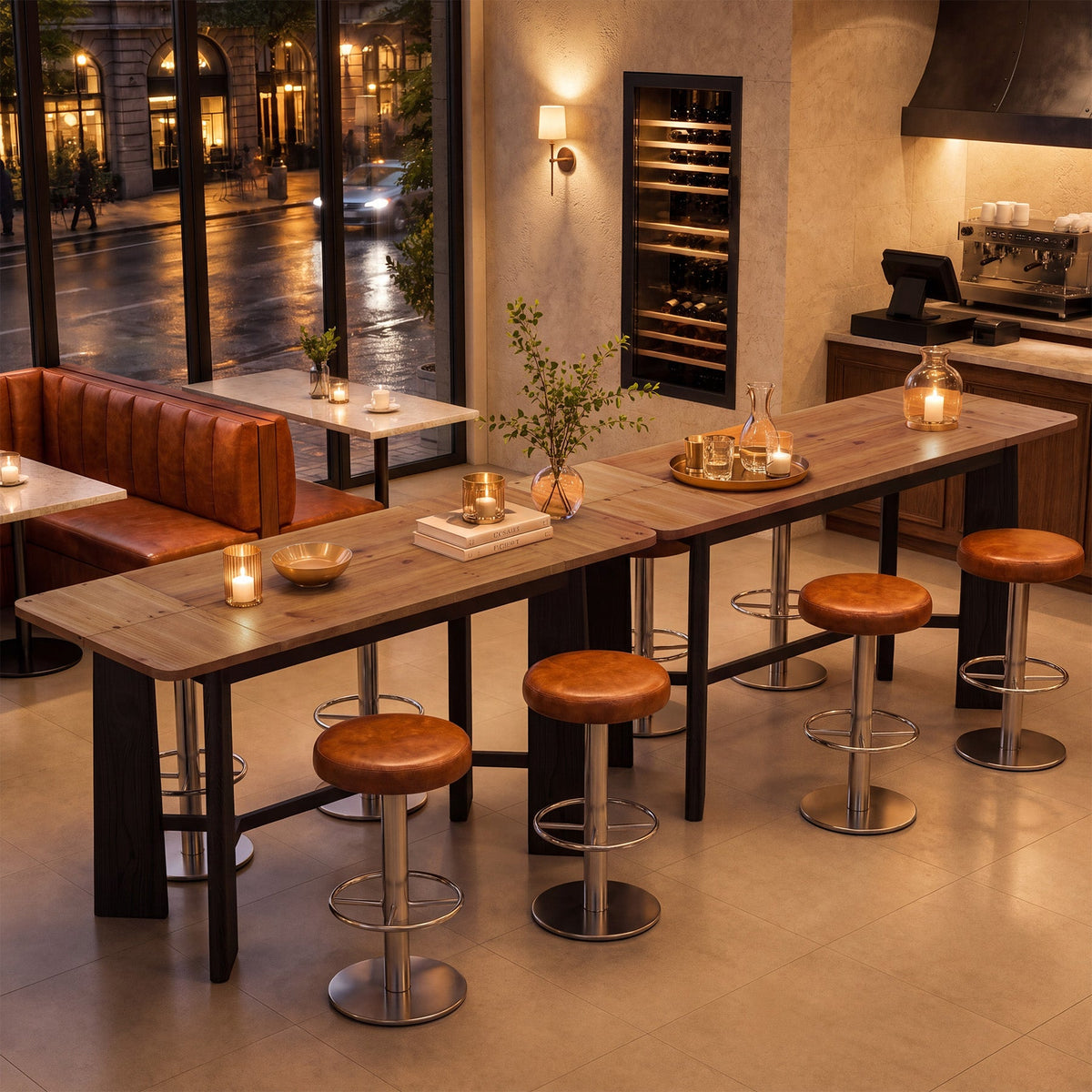 59" Solid Wood Home Bar Table, Seats 4-6, Counter Height, Kitchen Balcony Pub Table