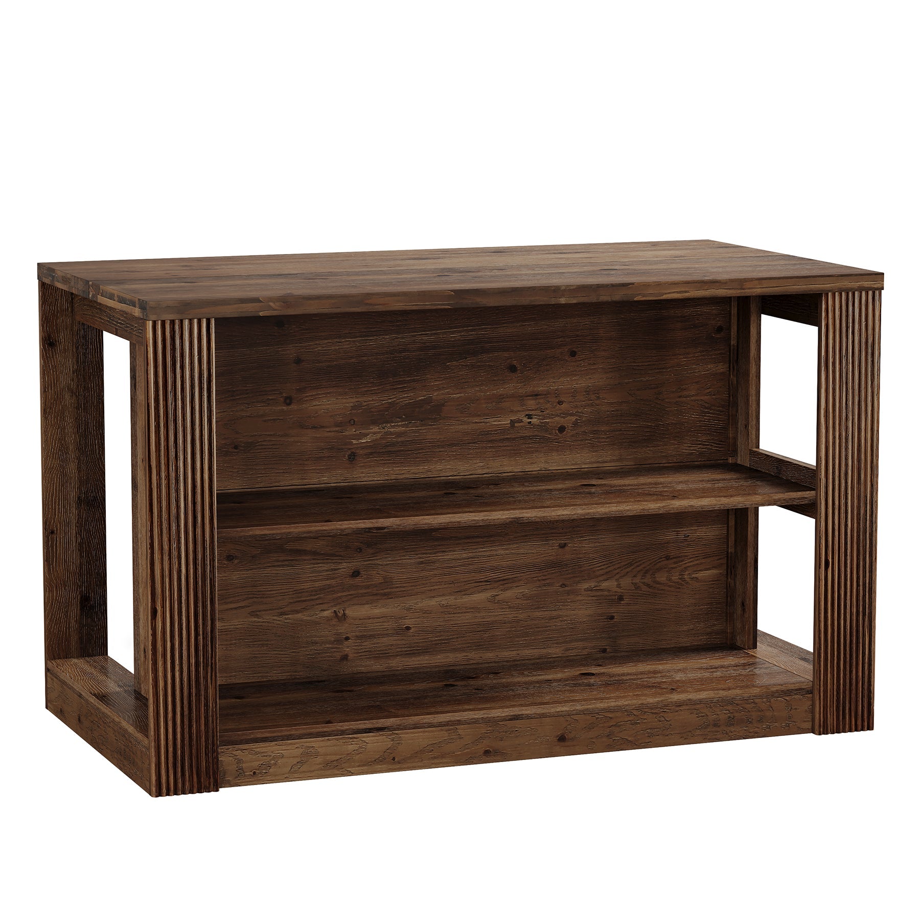 55" Kitchen Island Table, Solid Wood Stationary Storage Islands with 2-Tier Shelves