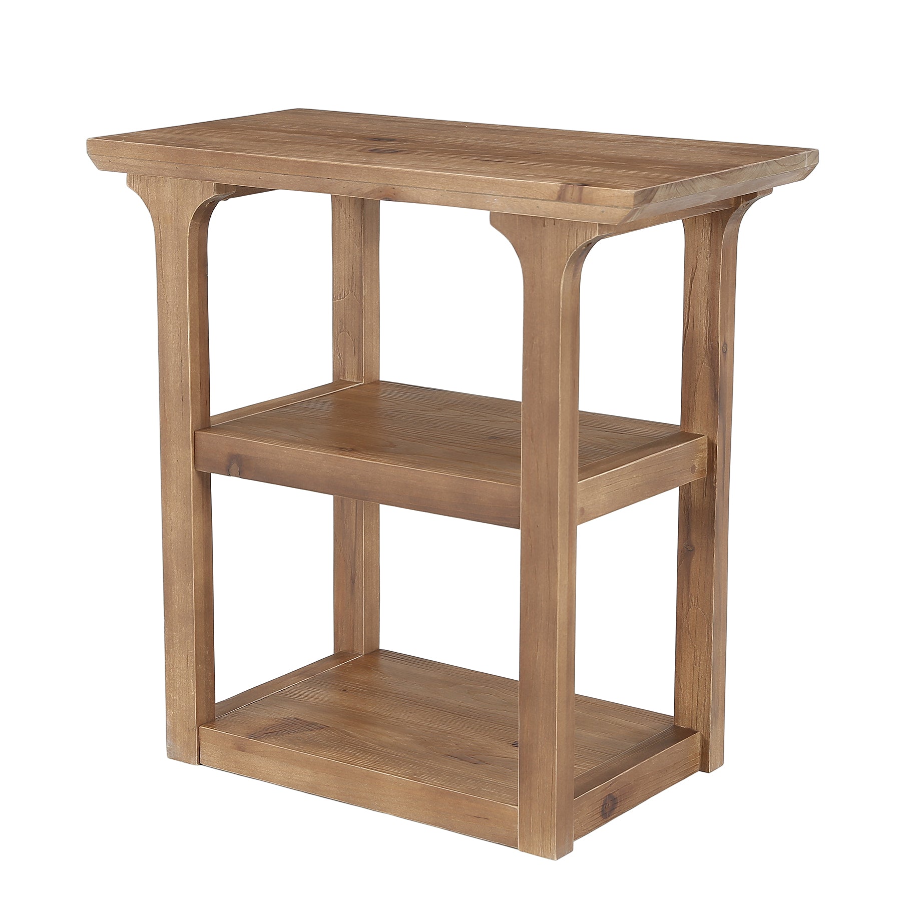 23.6" Solid Wood Nightstand, 3-Tier Bedside Table with Storage Shelves for Bedroom