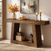 55" Solid Wood Console Table with 2-Tier Storage, Farmhouse Entryway Sofa Table for Hallway & Living Room 3